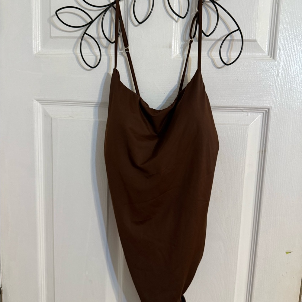 Shade & Shore Brown Asymmetrical Backless Camisole